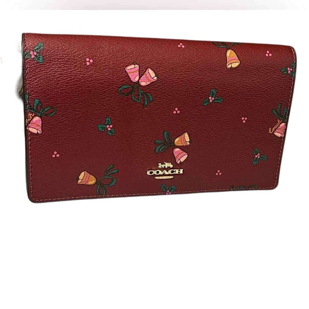 HP x 2 Coach Anna Fold Over Crossbody Clutch Bag Limited Holiday Bells Print NWT